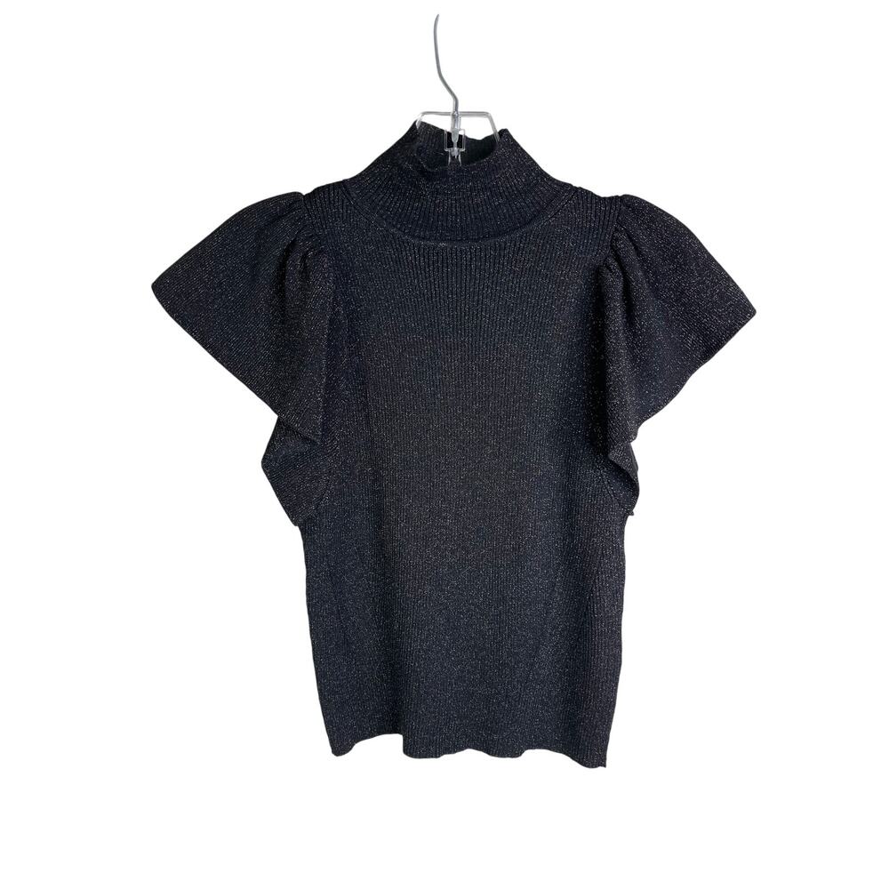 Maeve By Anthropologie Sweater‎ Womens XS Black Shimmer Turtleneck Keyhole Back